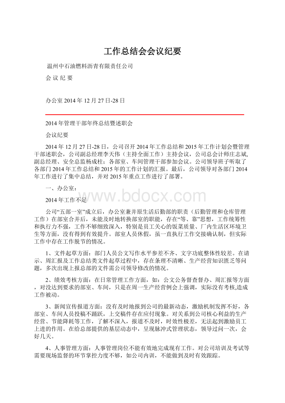 工作总结会会议纪要文档格式.docx