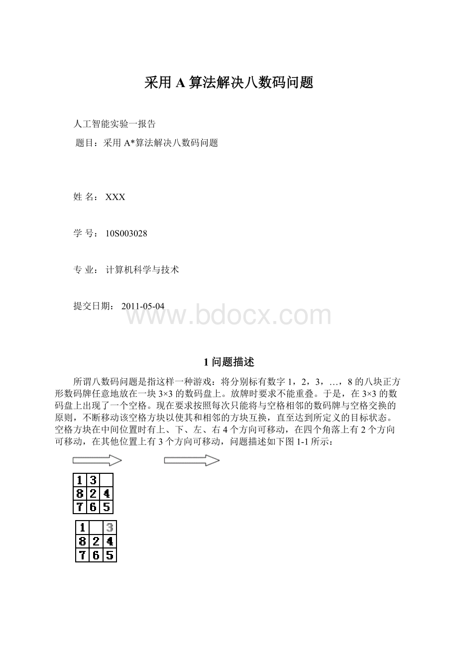 采用A算法解决八数码问题Word格式.docx