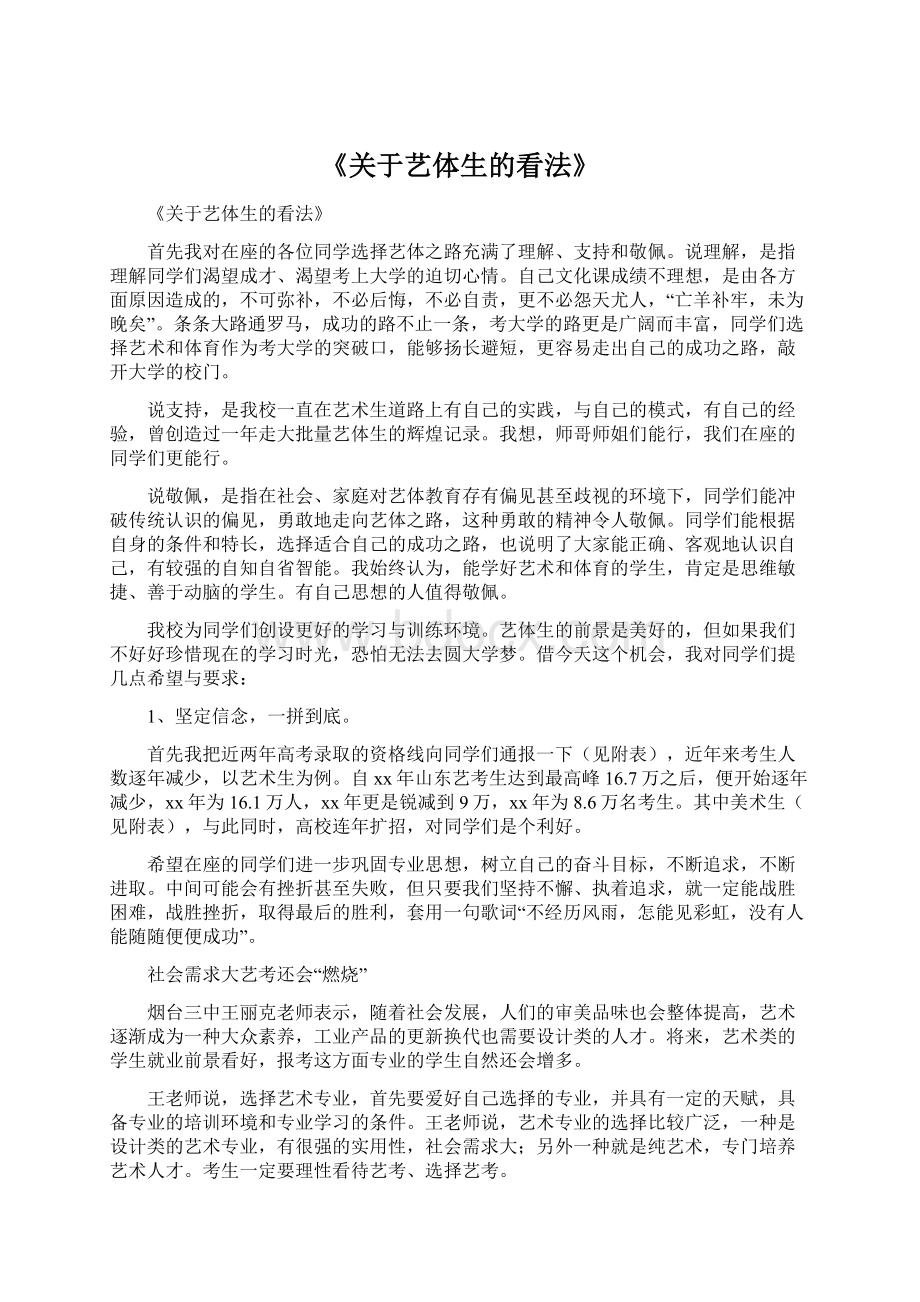 《关于艺体生的看法》文档格式.docx_第1页