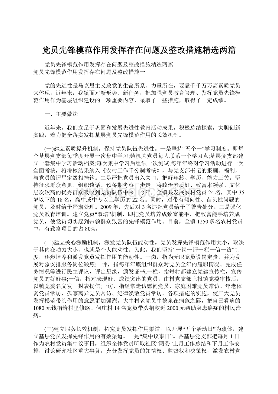 党员先锋模范作用发挥存在问题及整改措施精选两篇.docx