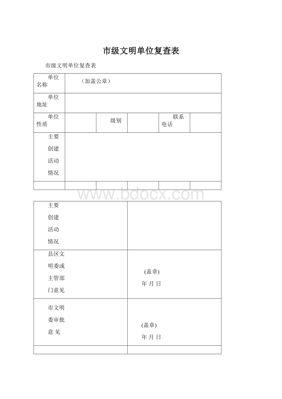 市级文明单位复查表Word文件下载.docx