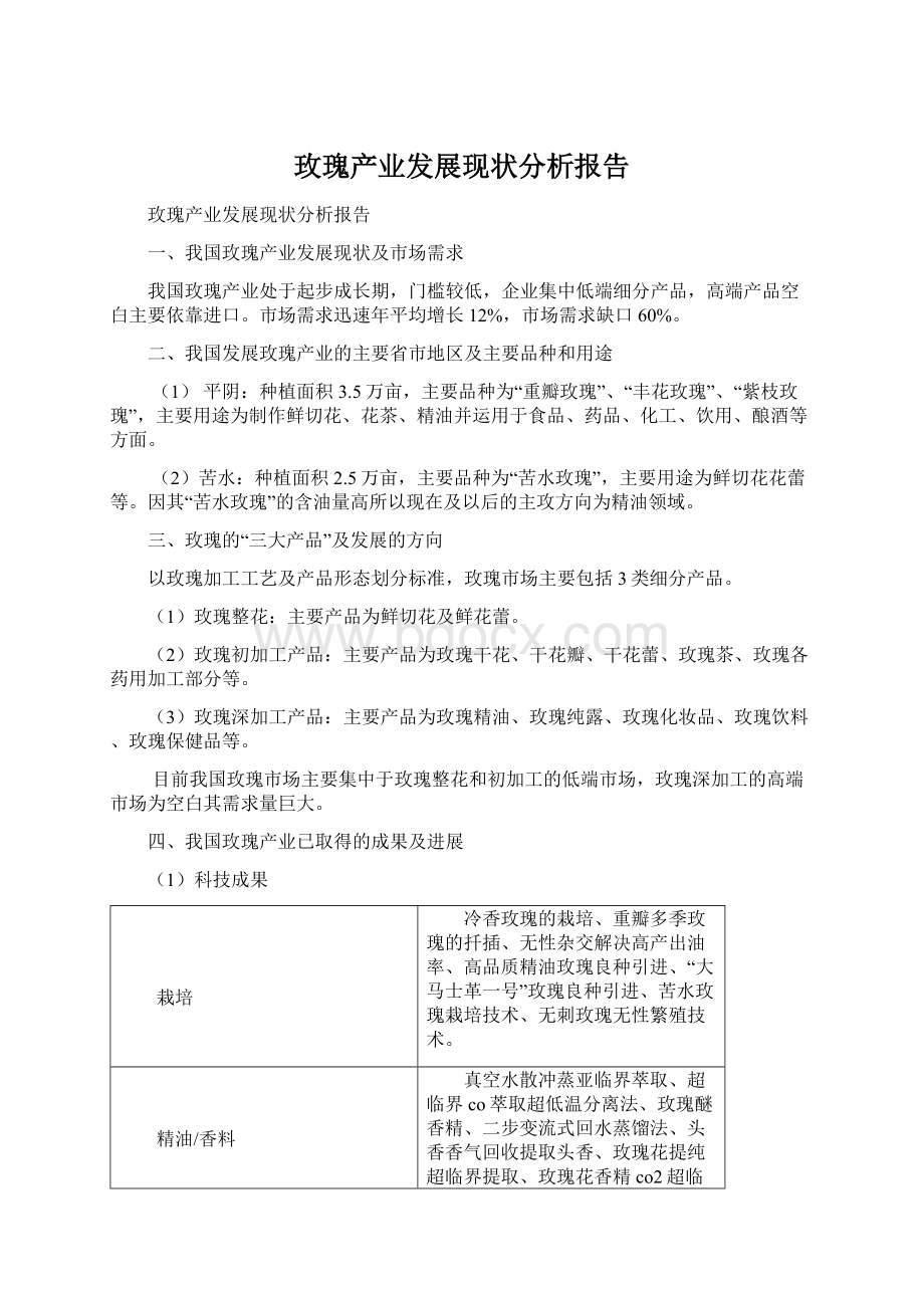 玫瑰产业发展现状分析报告文档格式.docx