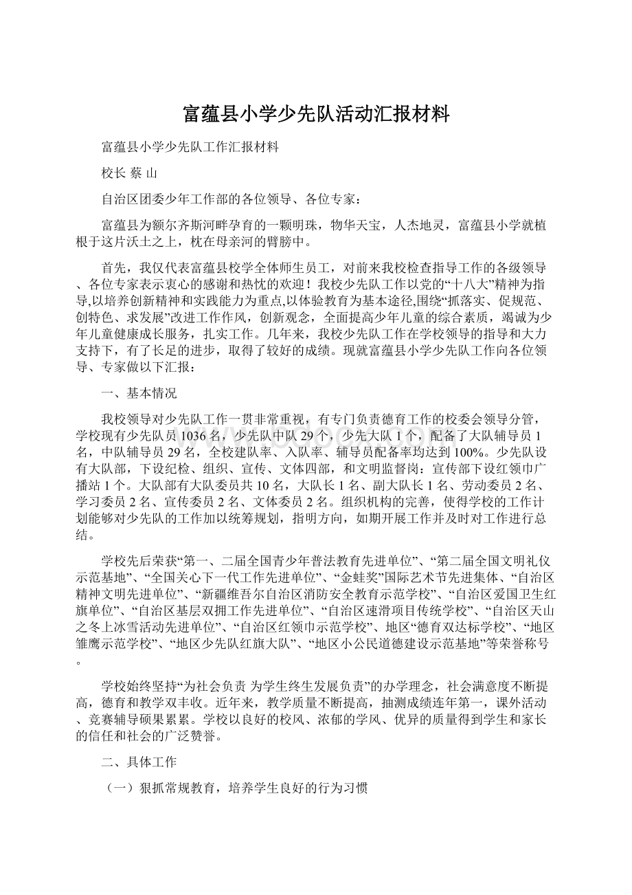 富蕴县小学少先队活动汇报材料.docx