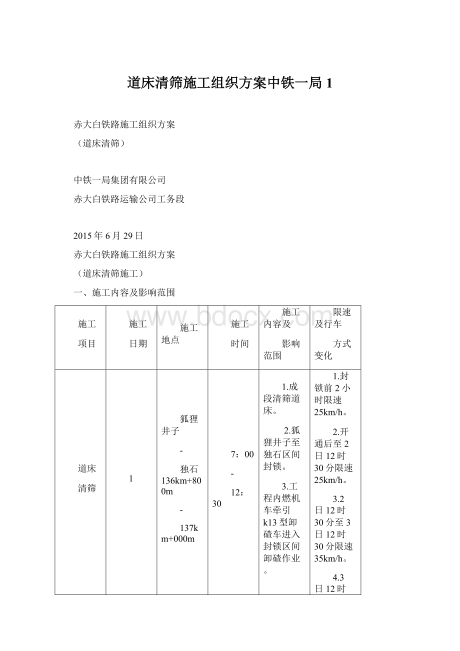 道床清筛施工组织方案中铁一局1Word格式.docx_第1页