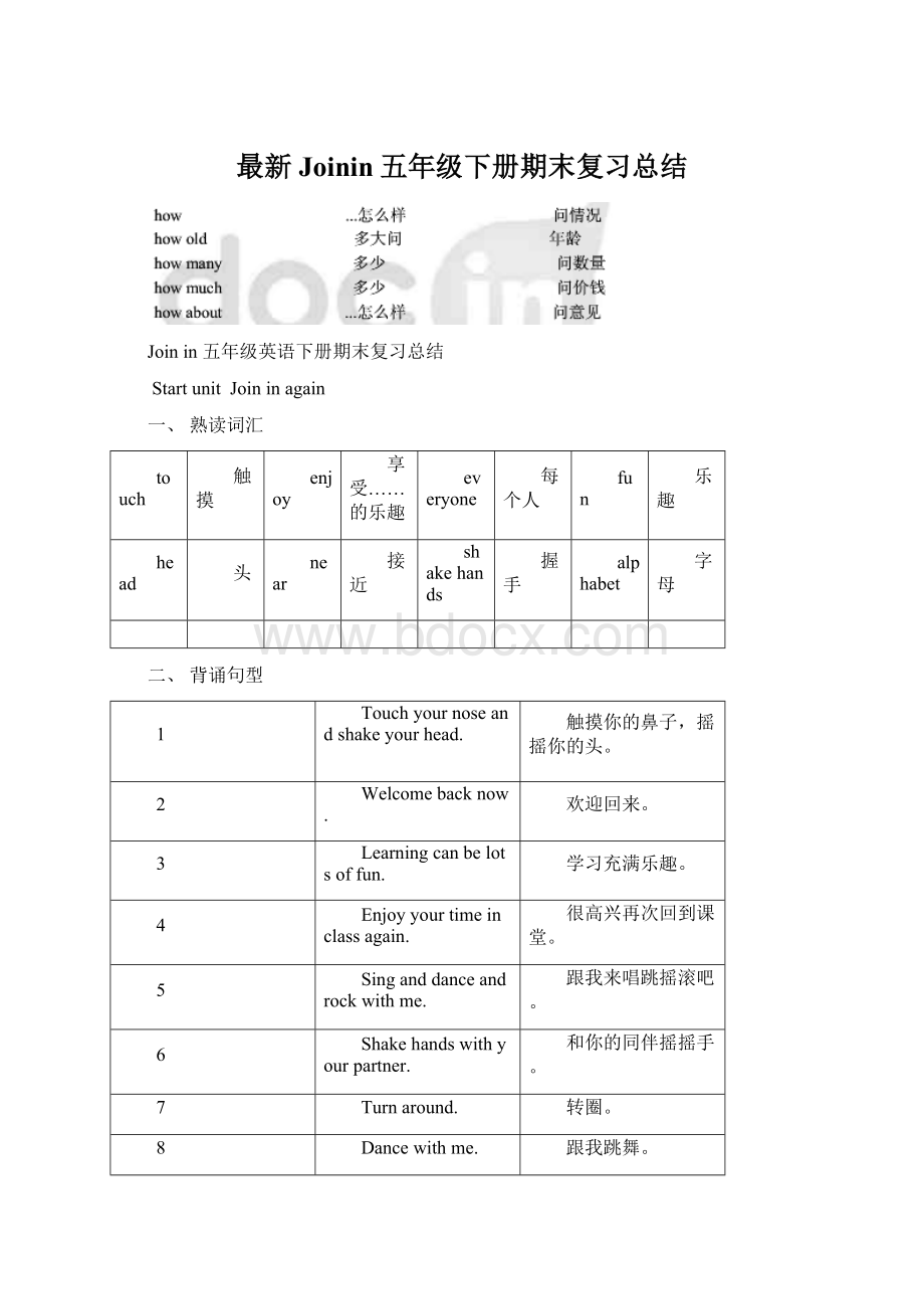 最新Joinin五年级下册期末复习总结.docx_第1页