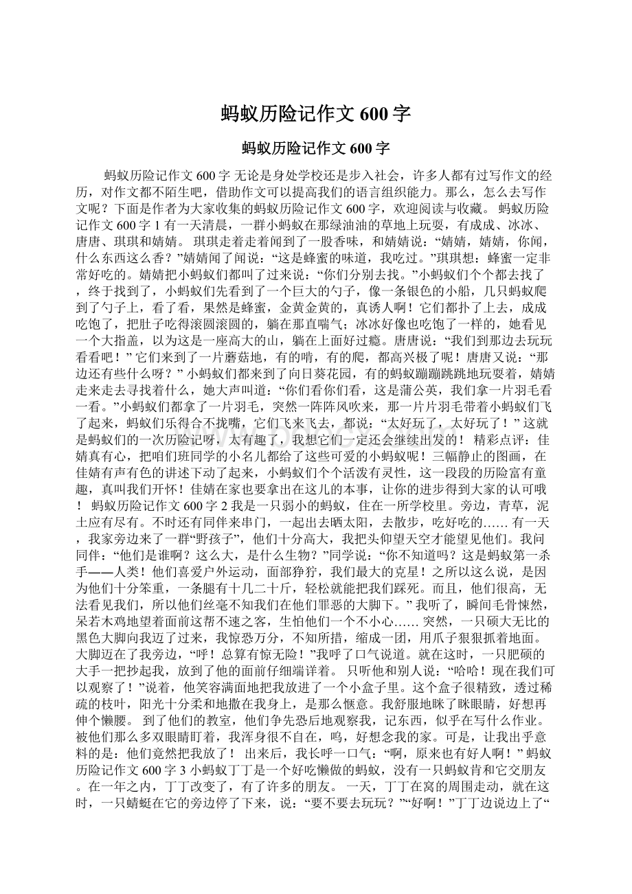 蚂蚁历险记作文600字Word文档下载推荐.docx