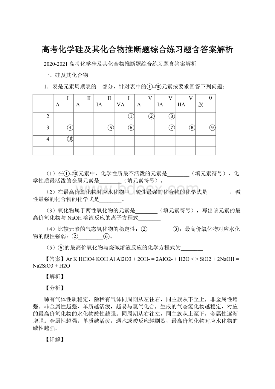 高考化学硅及其化合物推断题综合练习题含答案解析文档格式.docx