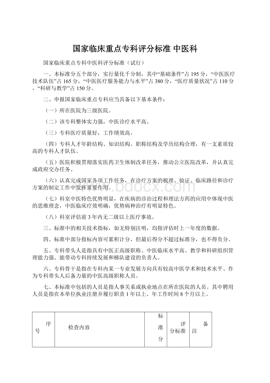 国家临床重点专科评分标准中医科Word文档格式.docx_第1页