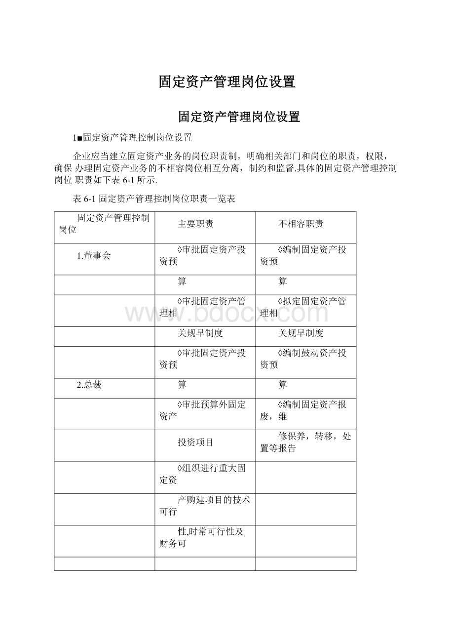 固定资产管理岗位设置Word文件下载.docx