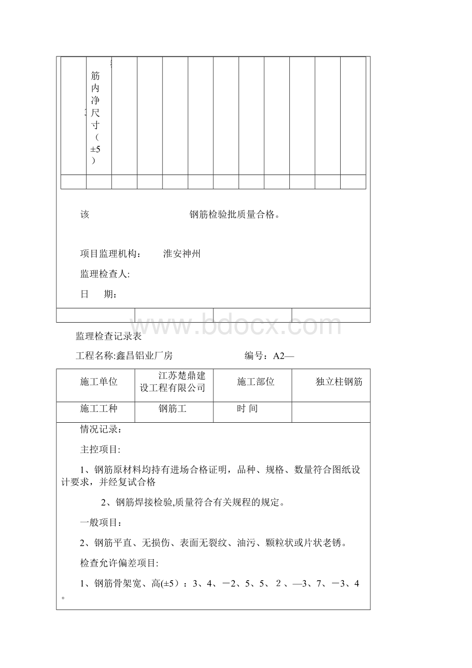 监理检查记录表平行检查基础钢筋Word文档下载推荐.docx_第2页