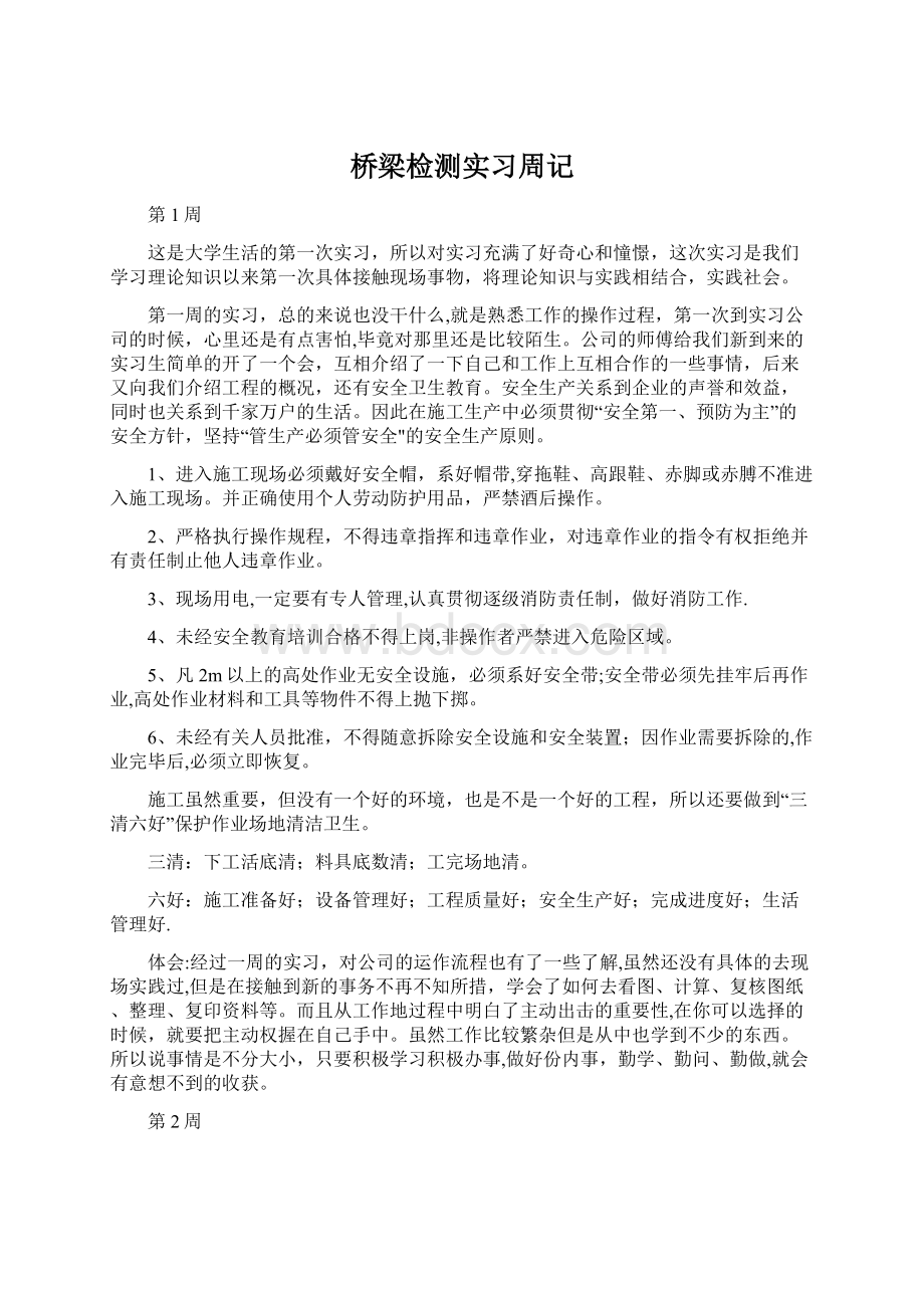 桥梁检测实习周记Word格式文档下载.docx