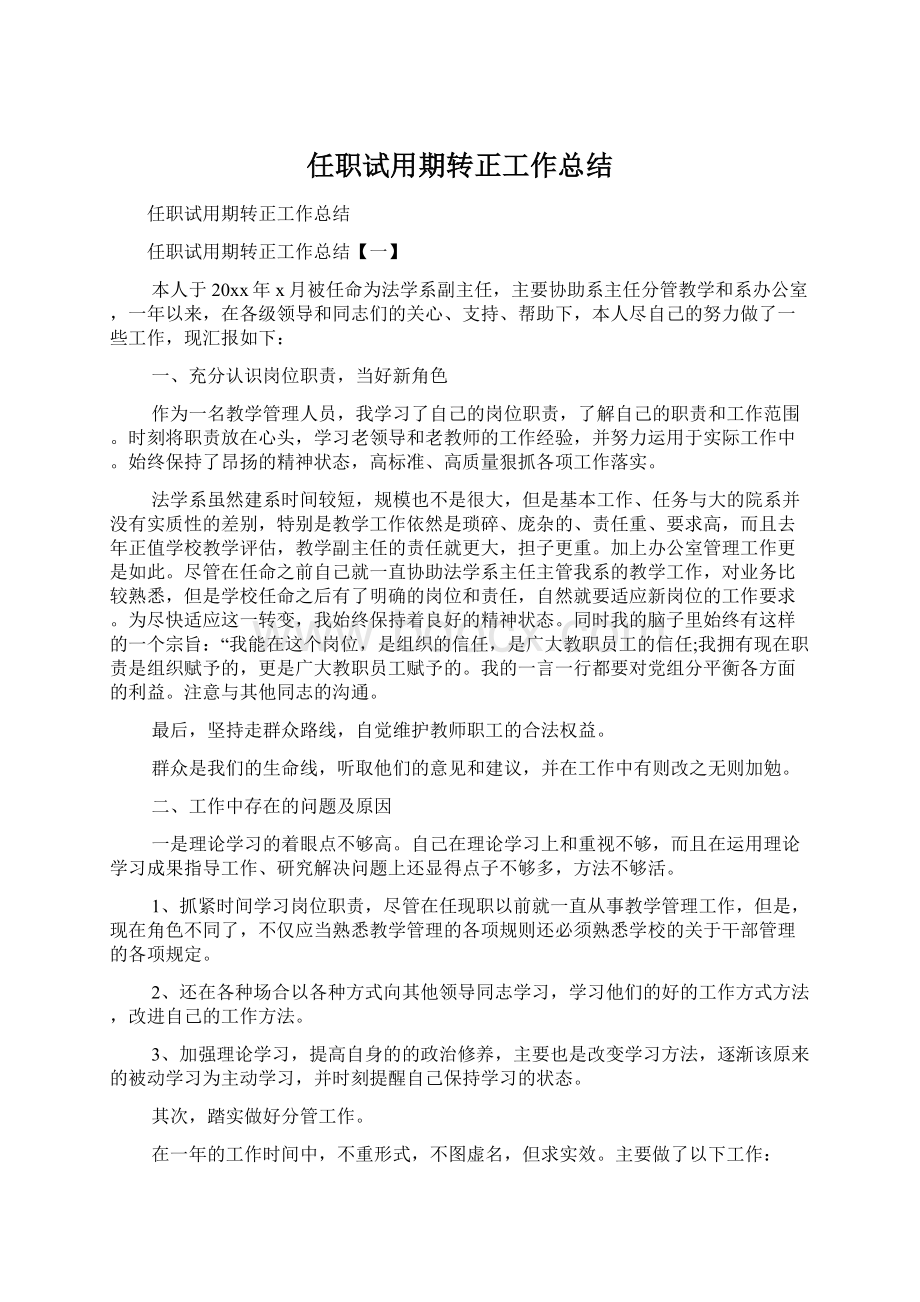 任职试用期转正工作总结文档格式.docx