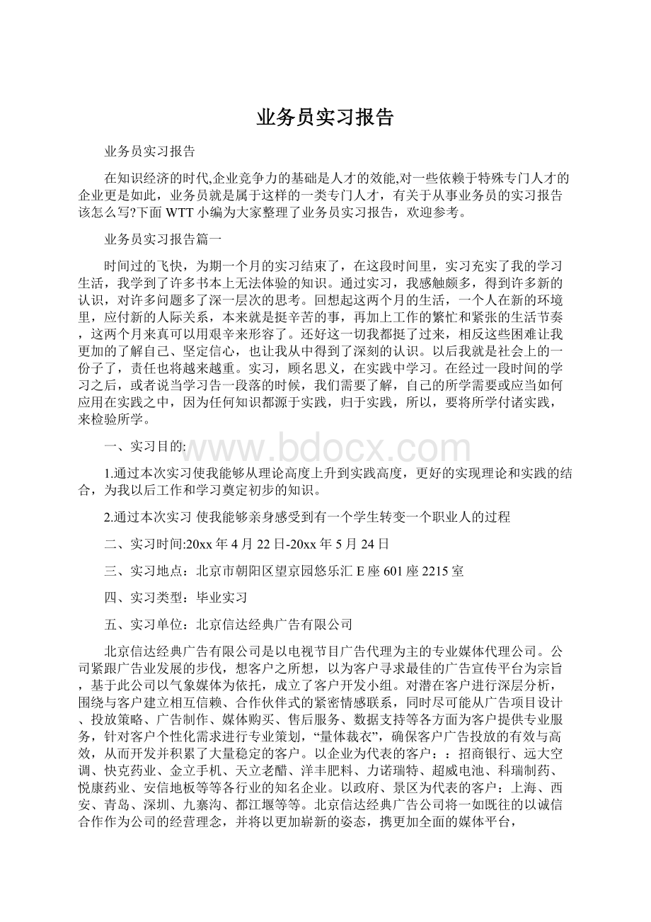 业务员实习报告文档格式.docx