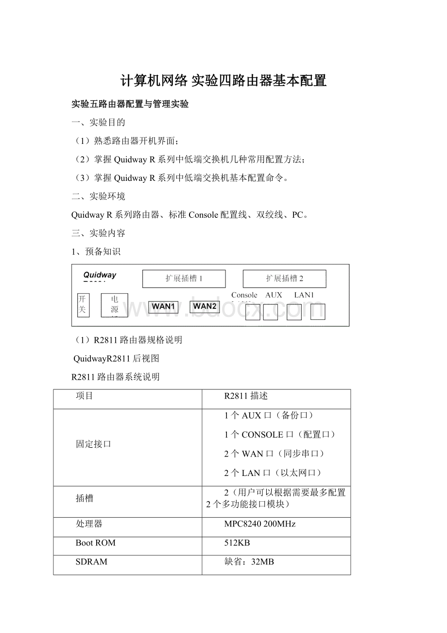 计算机网络实验四路由器基本配置.docx