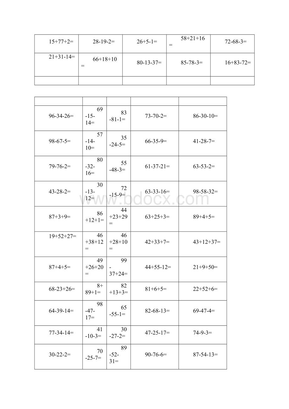 推荐一年级100以内加减混合运算口算题20页每页30题可编辑.docx_第2页