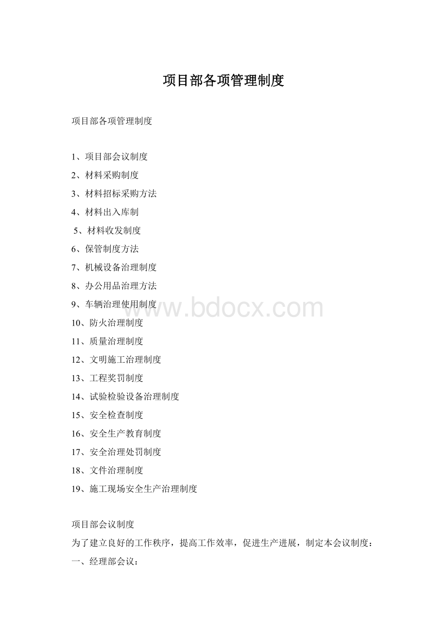 项目部各项管理制度Word格式.docx