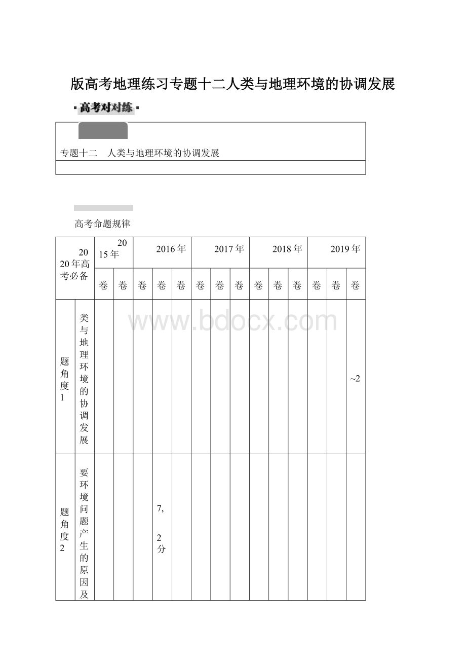 版高考地理练习专题十二人类与地理环境的协调发展Word格式.docx