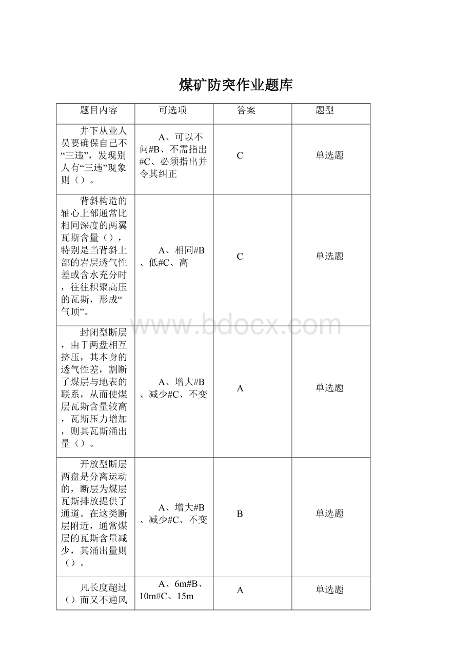 煤矿防突作业题库Word格式文档下载.docx