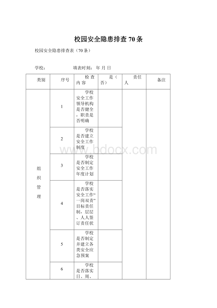 校园安全隐患排查70条.docx