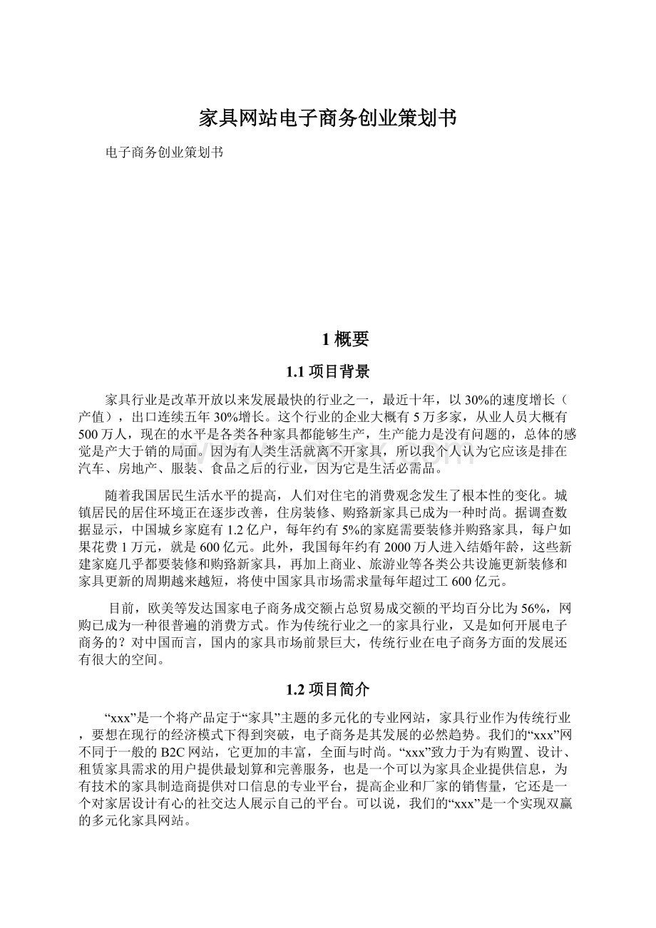 家具网站电子商务创业策划书.docx