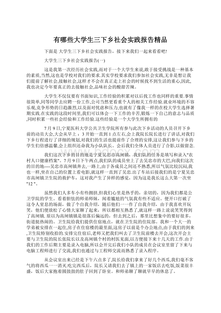 有哪些大学生三下乡社会实践报告精品Word格式文档下载.docx