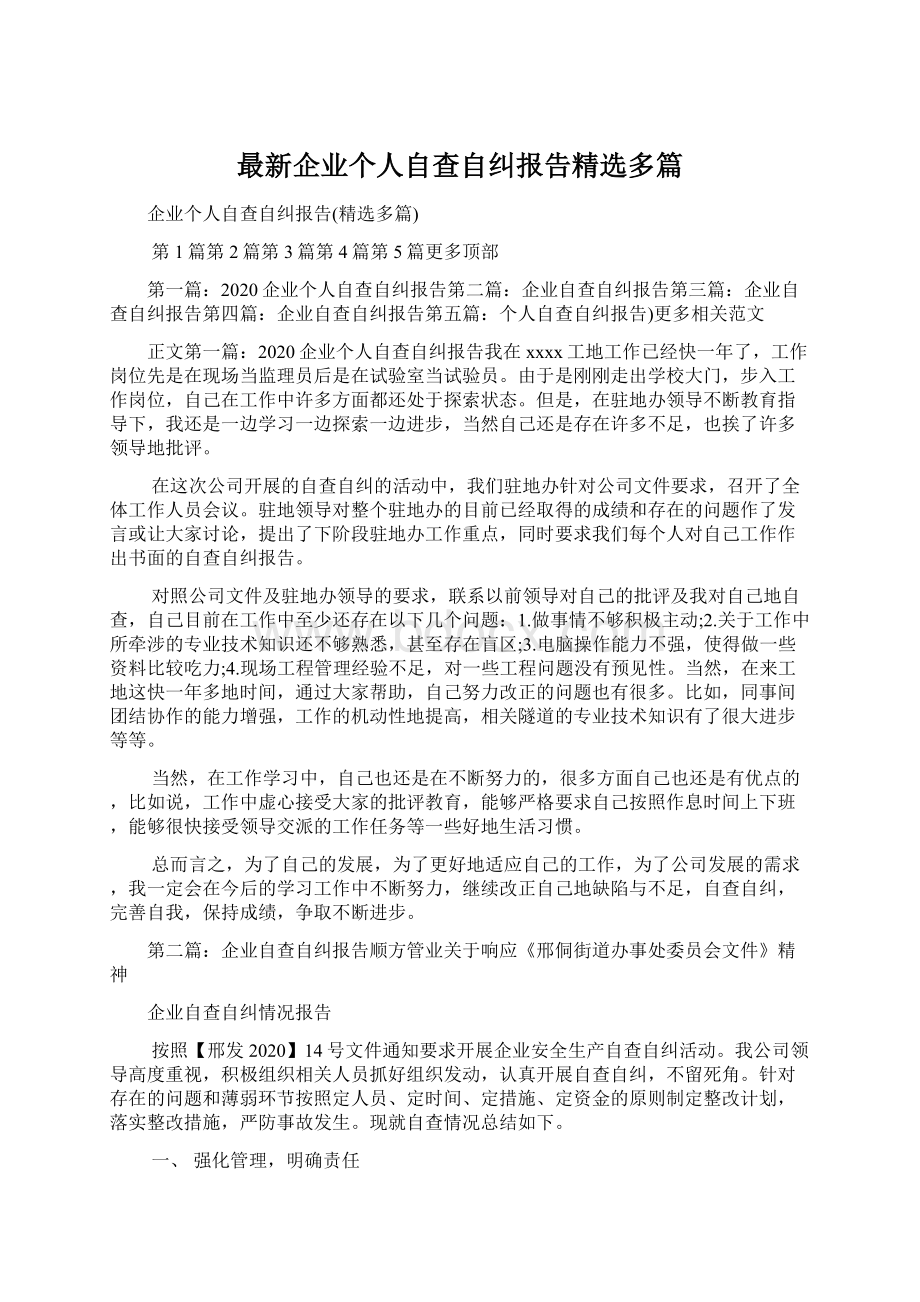 最新企业个人自查自纠报告精选多篇.docx_第1页