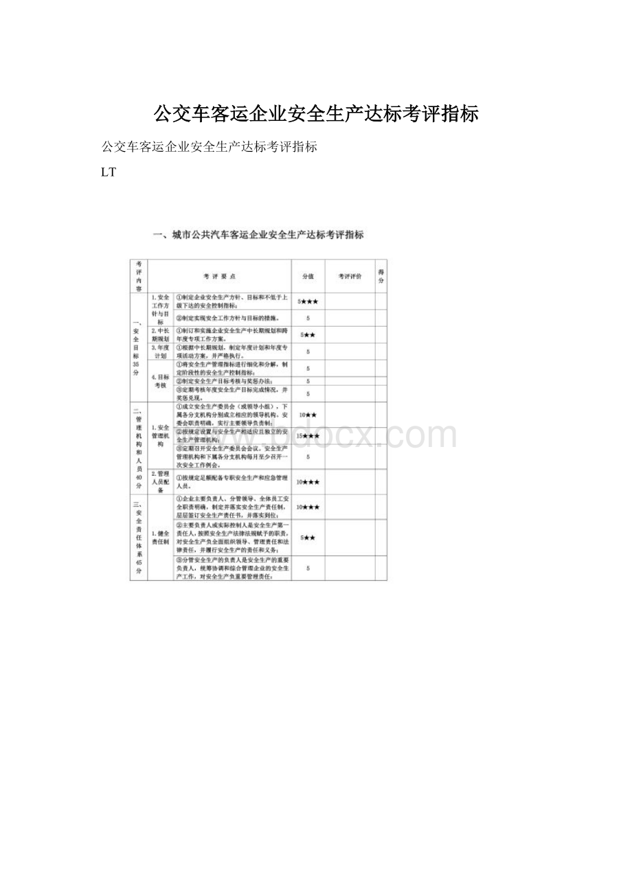 公交车客运企业安全生产达标考评指标Word格式.docx