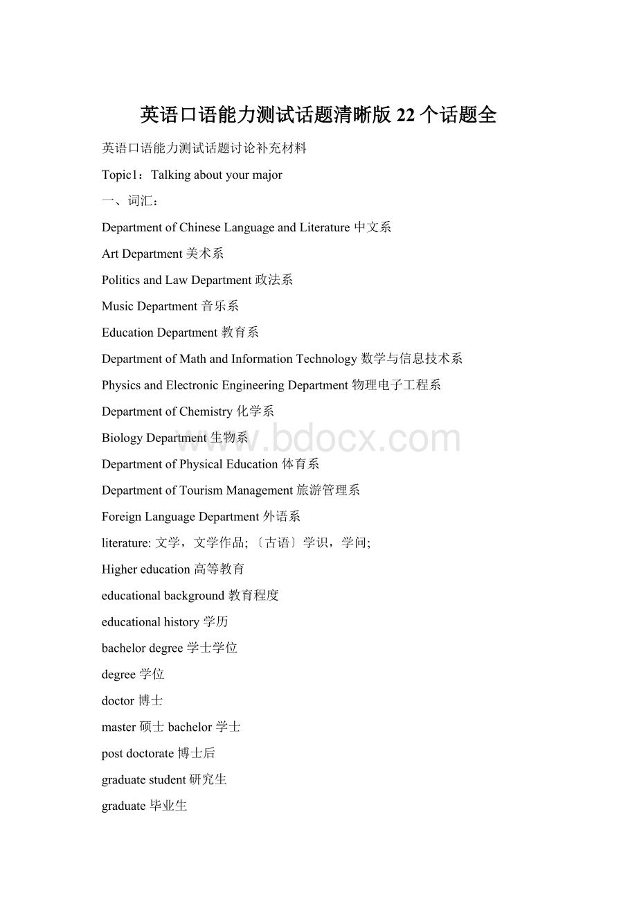 英语口语能力测试话题清晰版22个话题全.docx