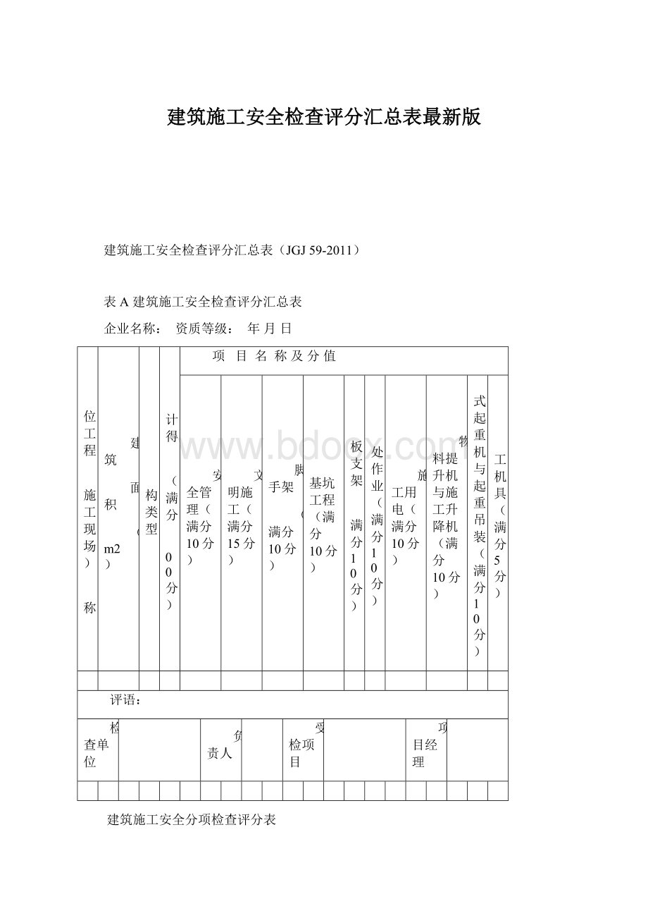 建筑施工安全检查评分汇总表最新版.docx_第1页