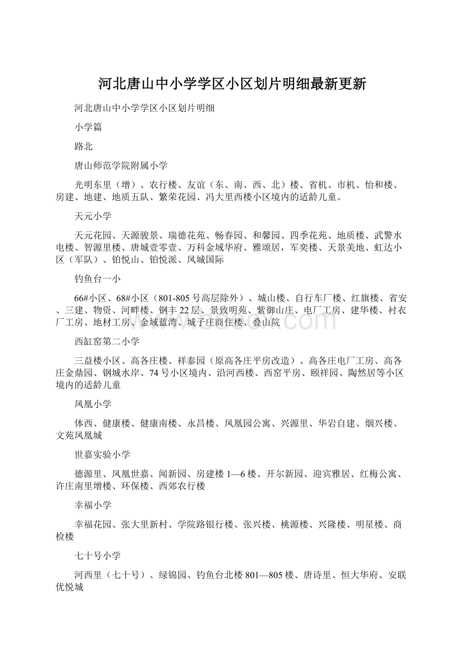 河北唐山中小学学区小区划片明细最新更新.docx_第1页