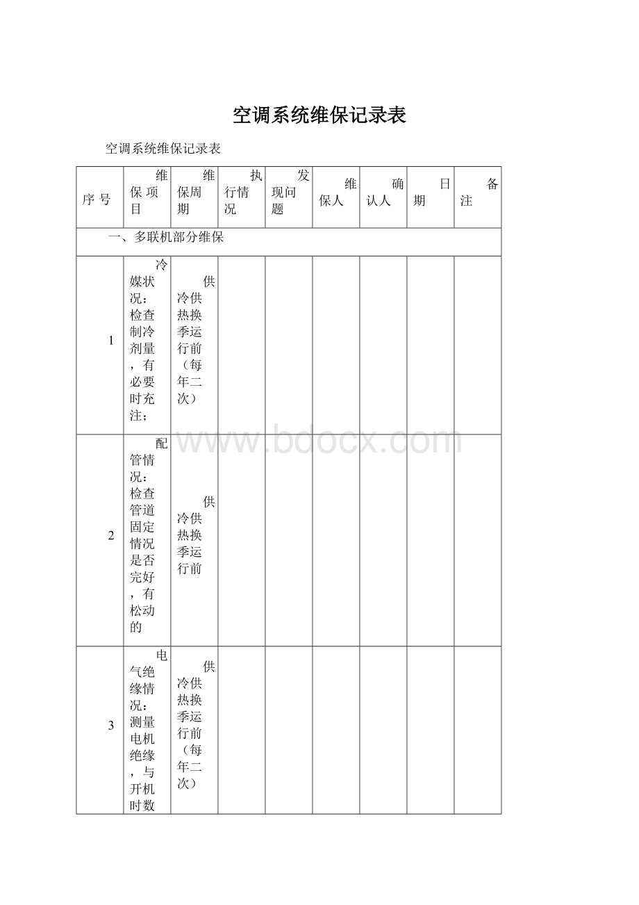 空调系统维保记录表Word文档下载推荐.docx_第1页