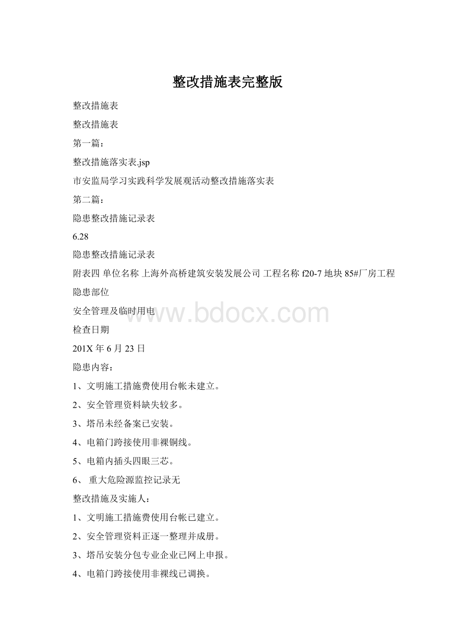 整改措施表完整版Word文档下载推荐.docx