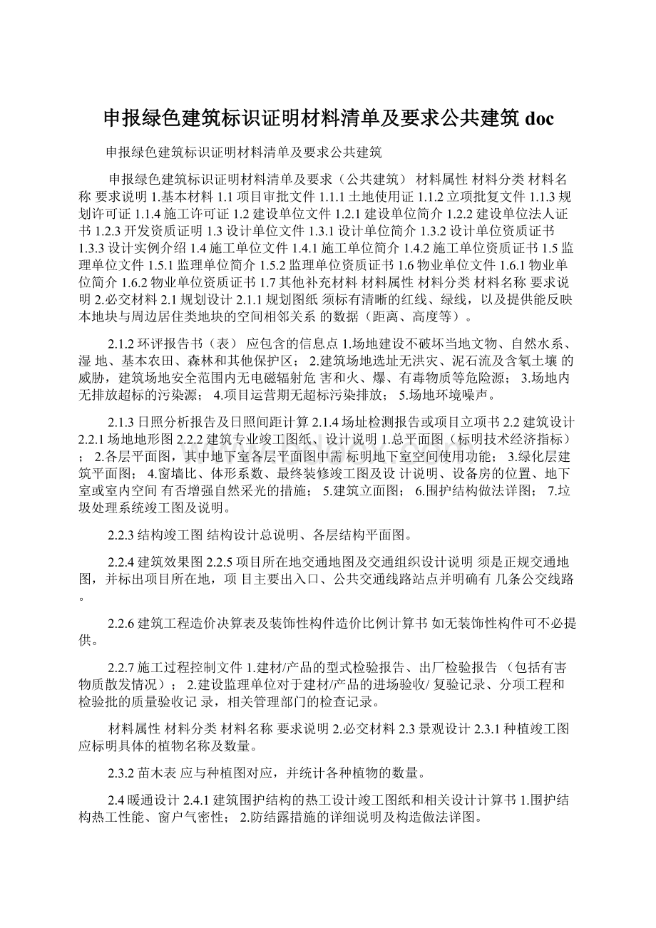 申报绿色建筑标识证明材料清单及要求公共建筑docWord格式.docx