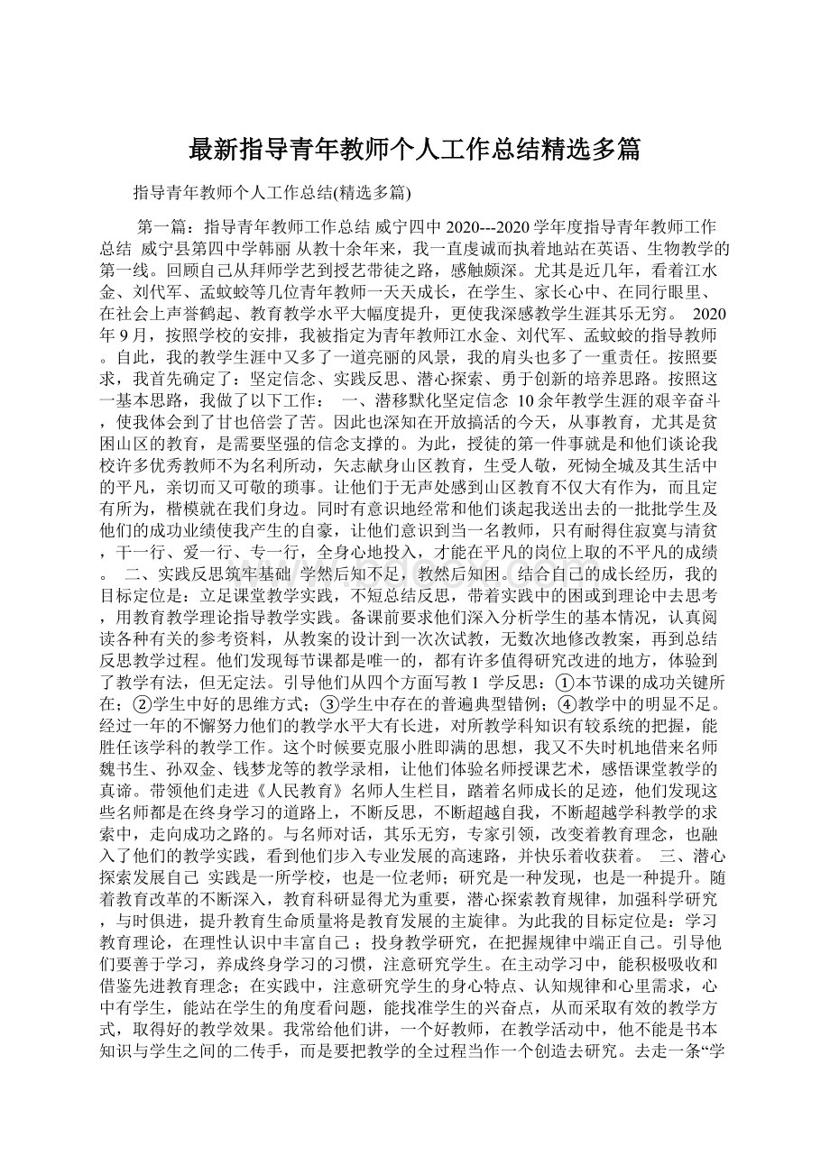 最新指导青年教师个人工作总结精选多篇.docx_第1页