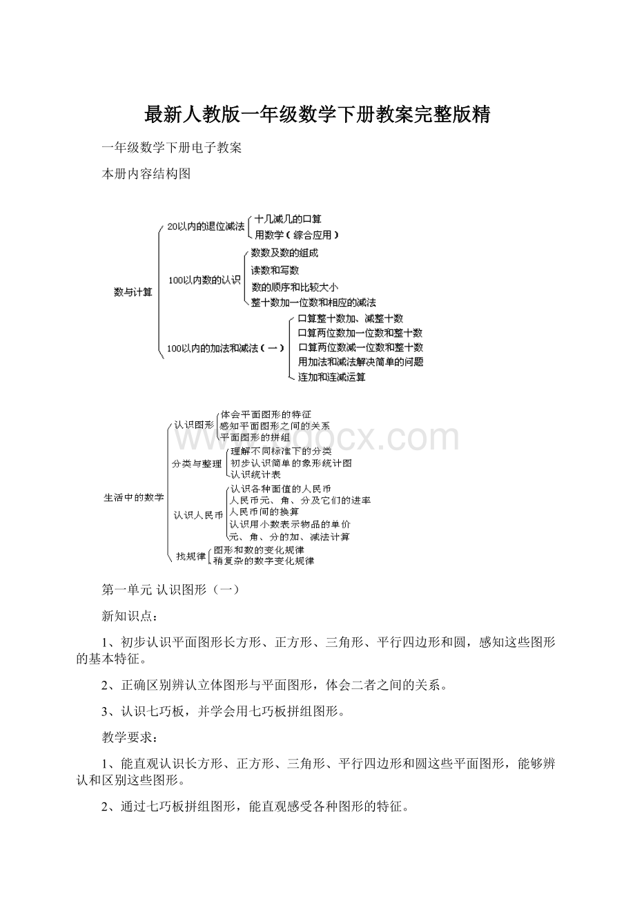 最新人教版一年级数学下册教案完整版精.docx