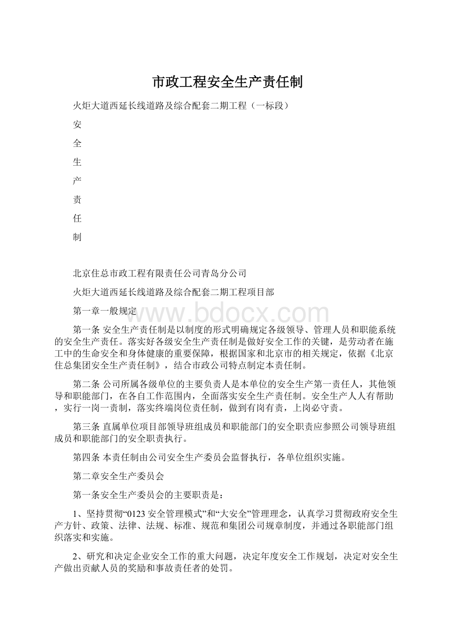 市政工程安全生产责任制文档格式.docx