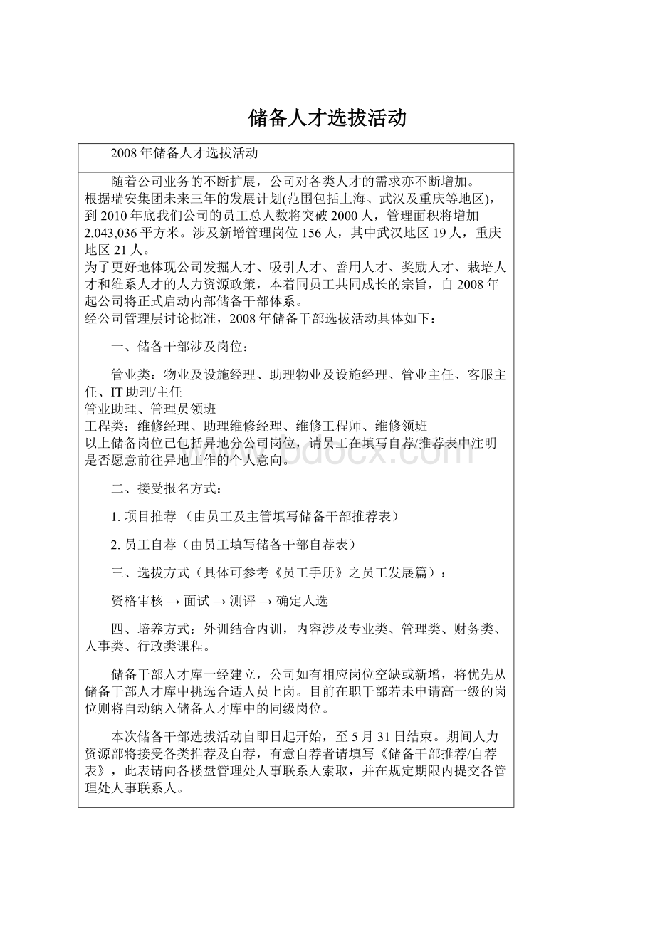 储备人才选拔活动Word文档下载推荐.docx_第1页