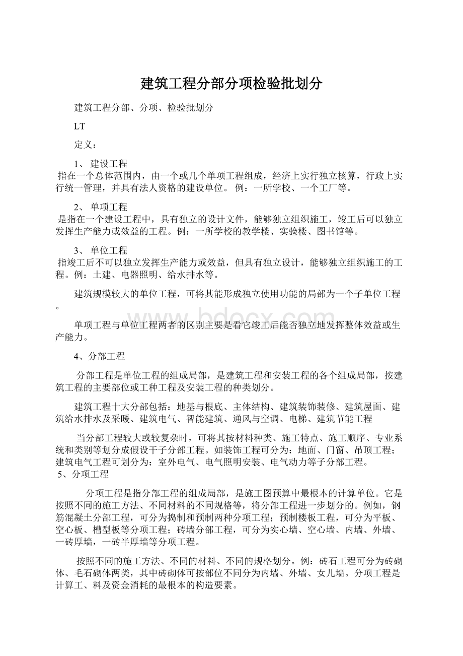 建筑工程分部分项检验批划分.docx_第1页