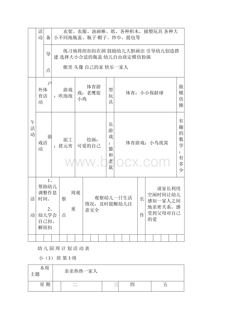 幼儿园周计划活动表小班Word文档下载推荐.docx_第2页