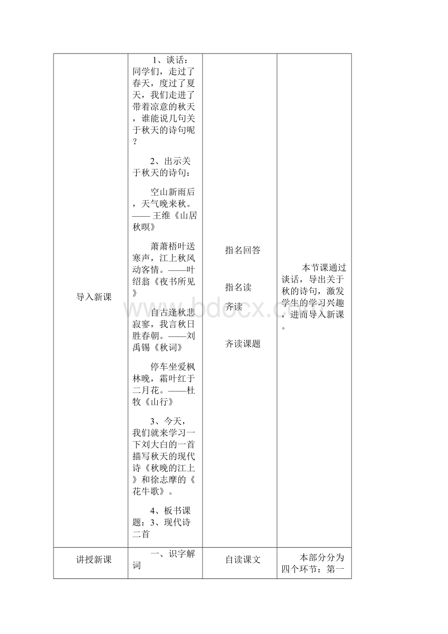 《现代诗二首》一课 教学设计 四年级上册人教部编版Word格式.docx_第2页