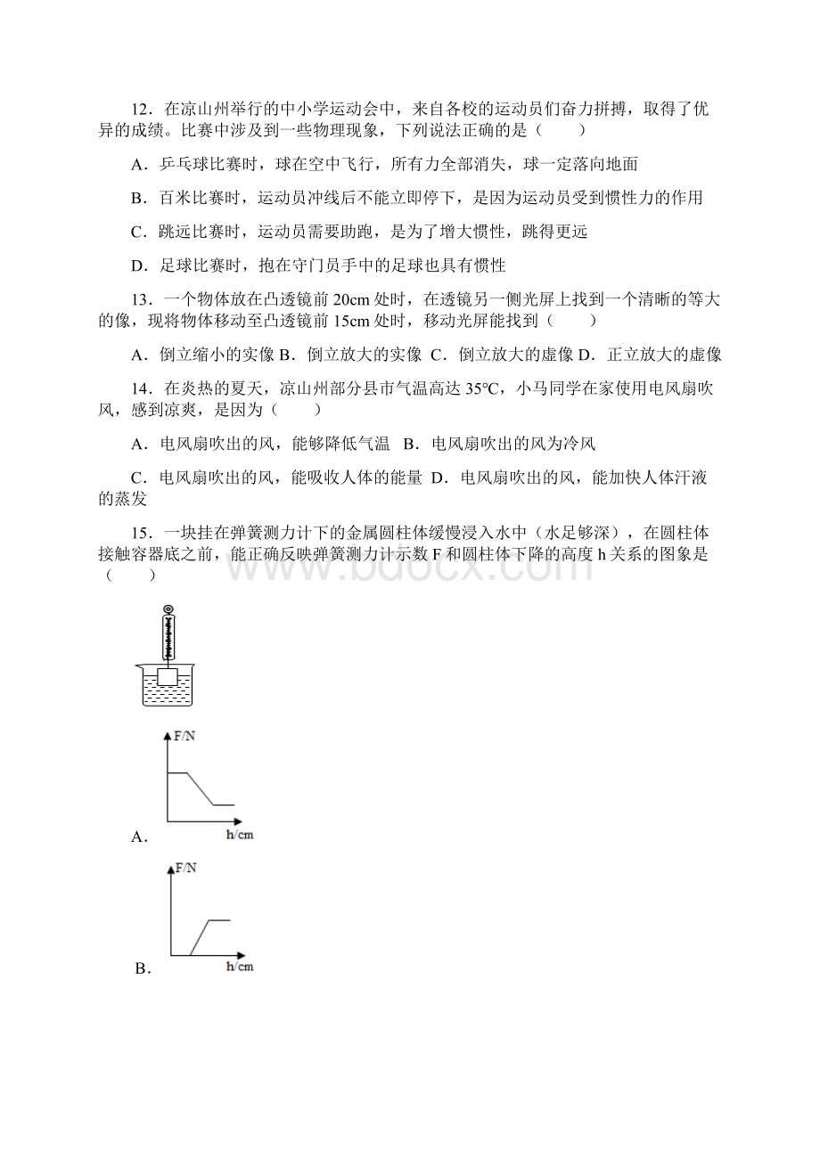 四川省凉山州中考物理试题及参考答案word解析版Word格式.docx_第2页