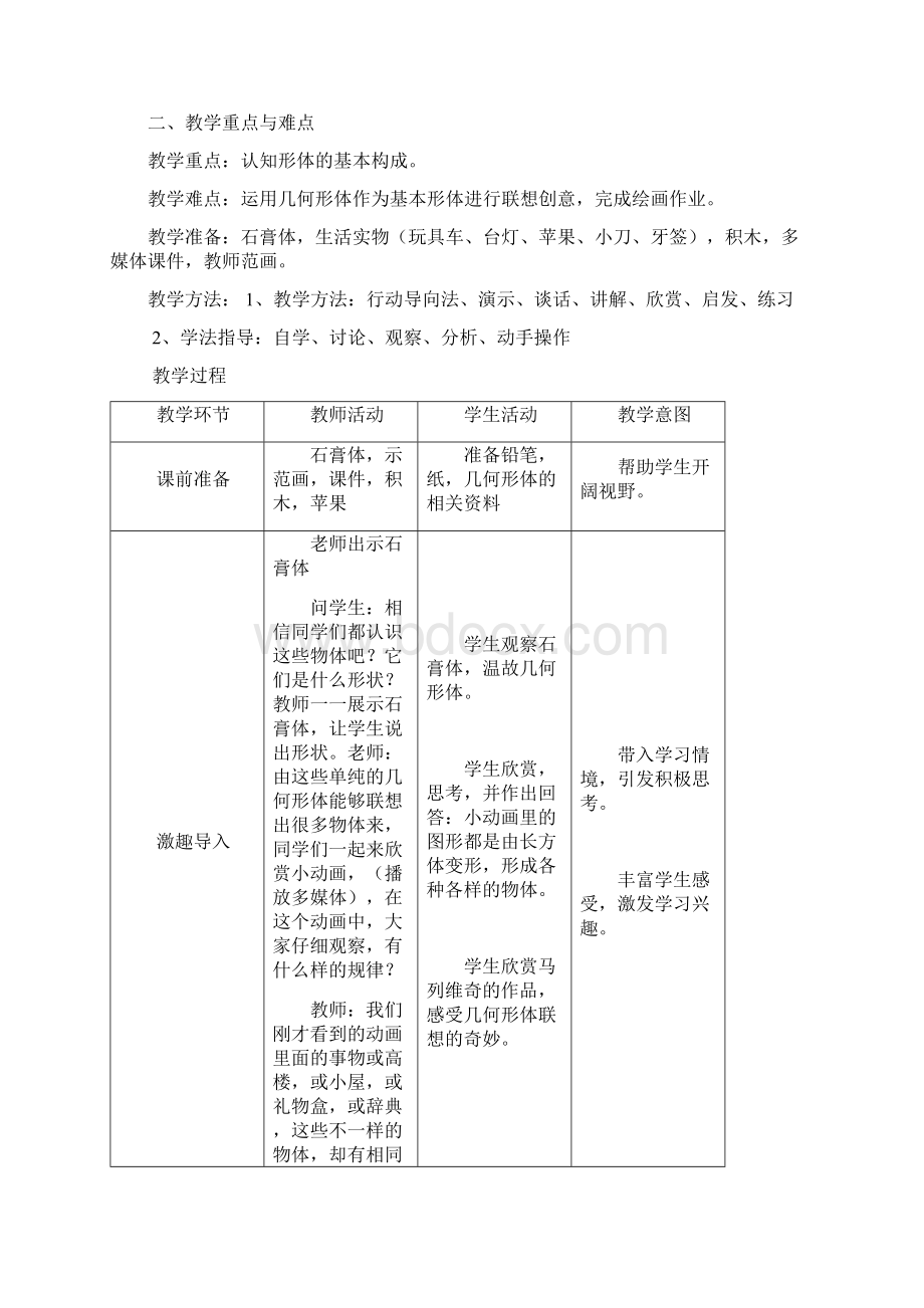 初中美术几何形体的联想教学设计学情分析教材分析课后反思Word格式.docx_第2页