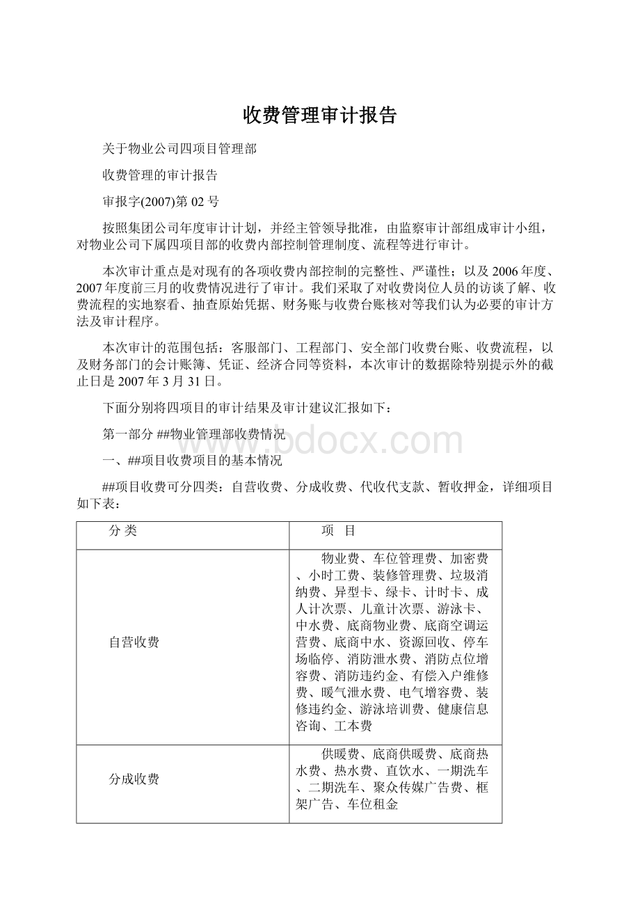 收费管理审计报告Word文档下载推荐.docx_第1页