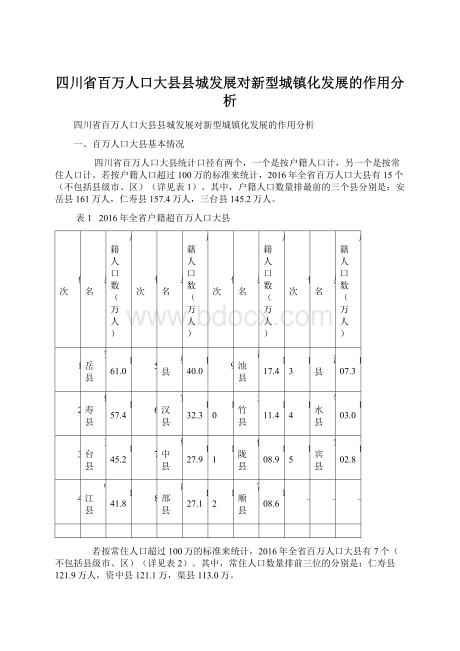 四川省百万人口大县县城发展对新型城镇化发展的作用分析.docx_第1页