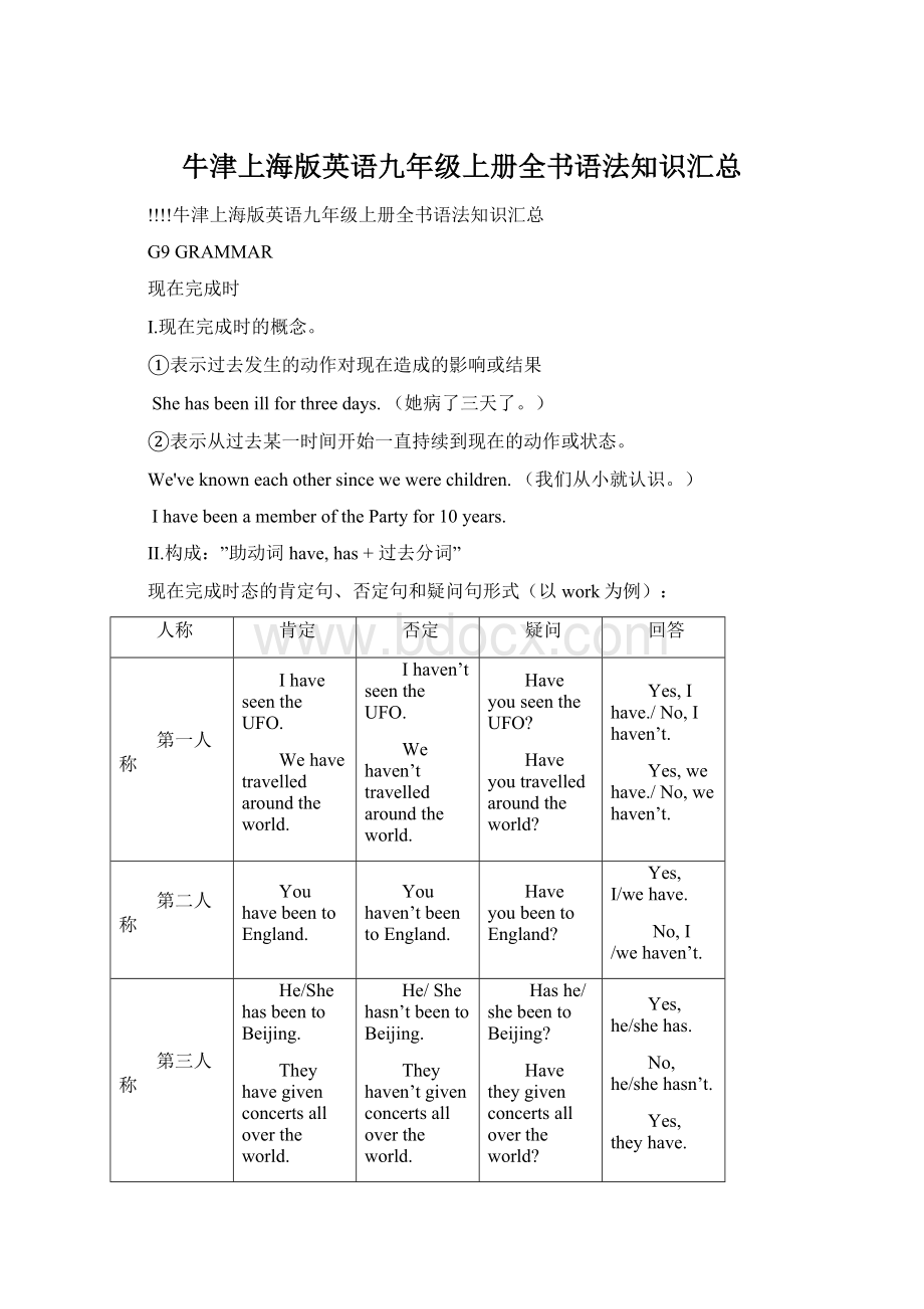 牛津上海版英语九年级上册全书语法知识汇总Word格式文档下载.docx_第1页