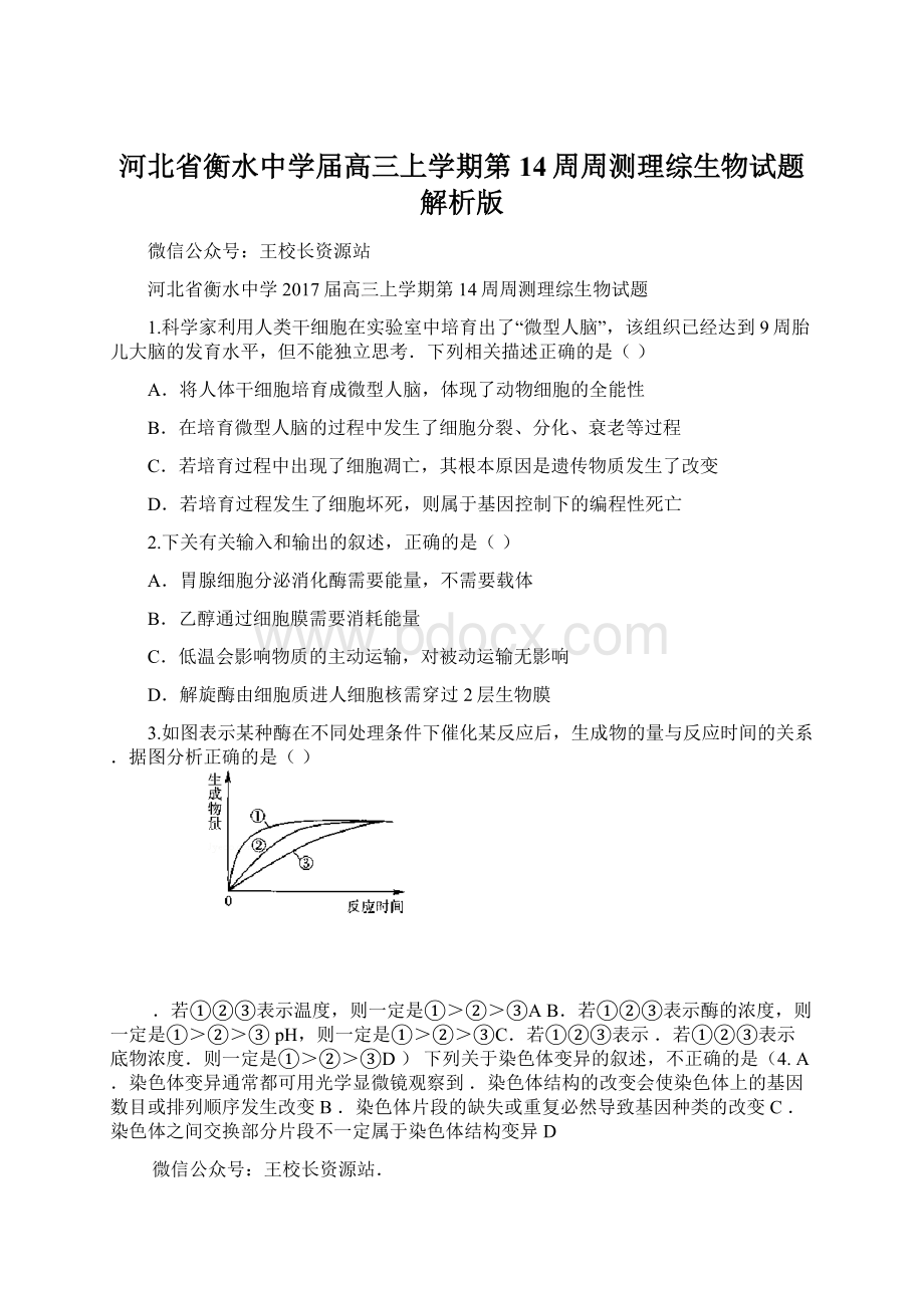 河北省衡水中学届高三上学期第14周周测理综生物试题解析版Word格式文档下载.docx