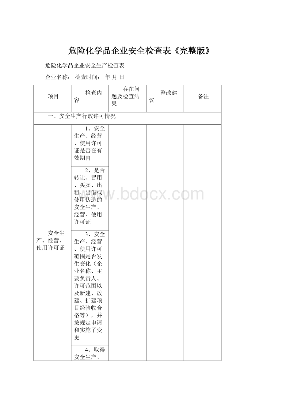 危险化学品企业安全检查表《完整版》.docx