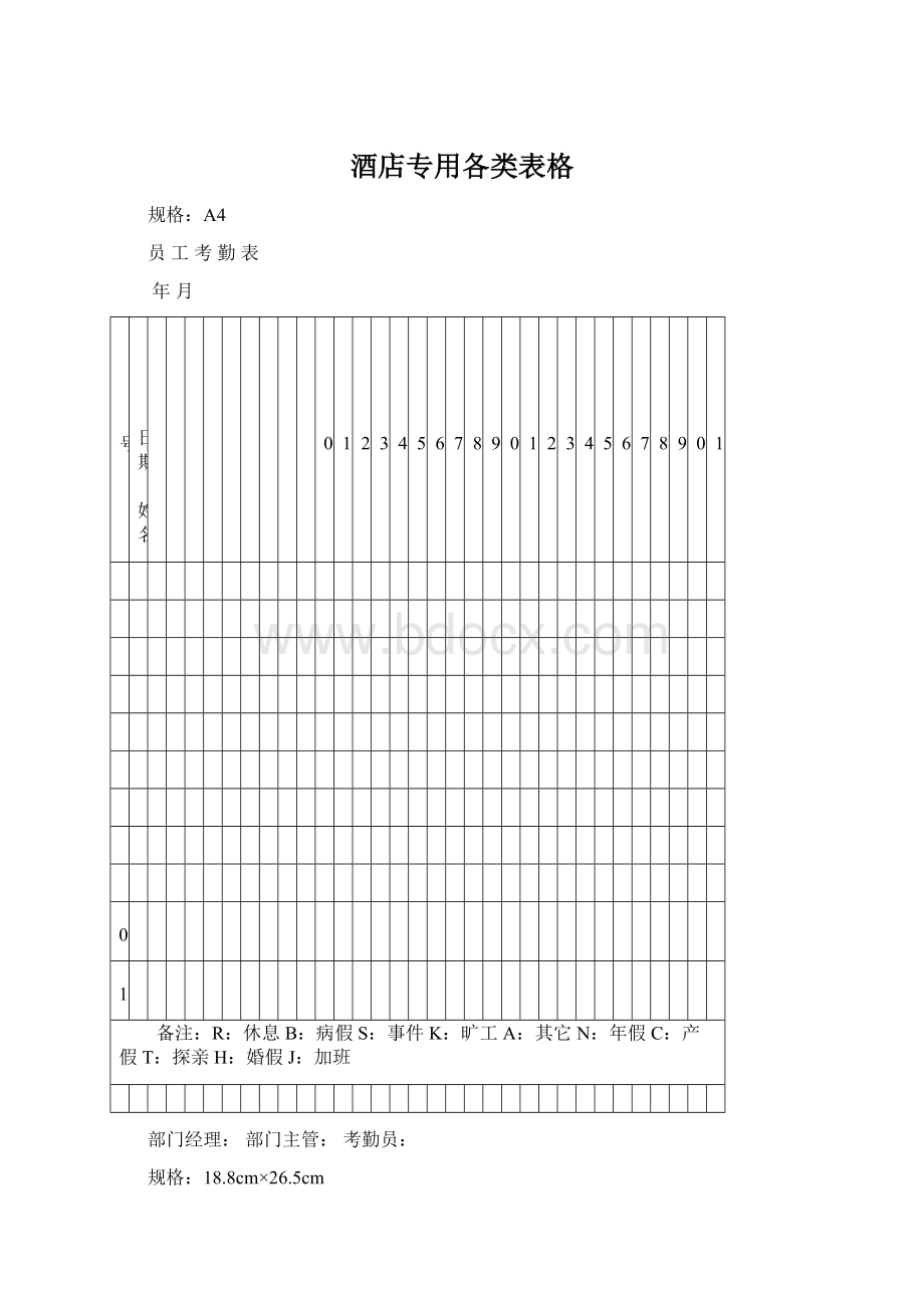 酒店专用各类表格.docx_第1页