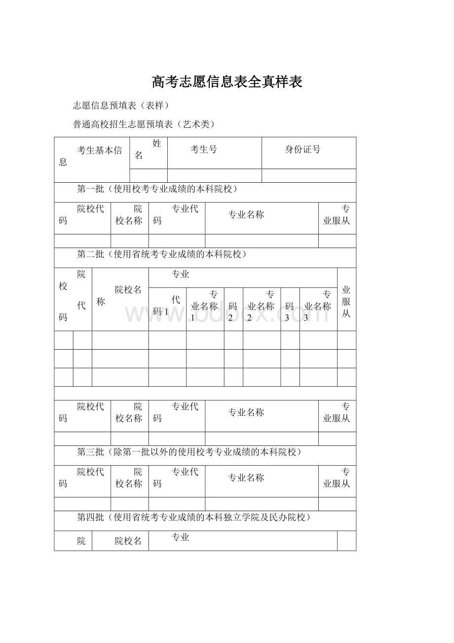 高考志愿信息表全真样表文档格式.docx_第1页