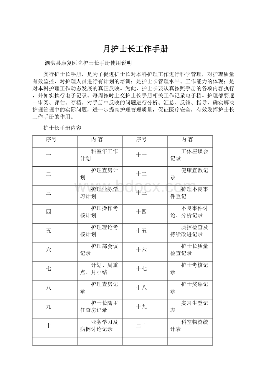 月护士长工作手册.docx_第1页